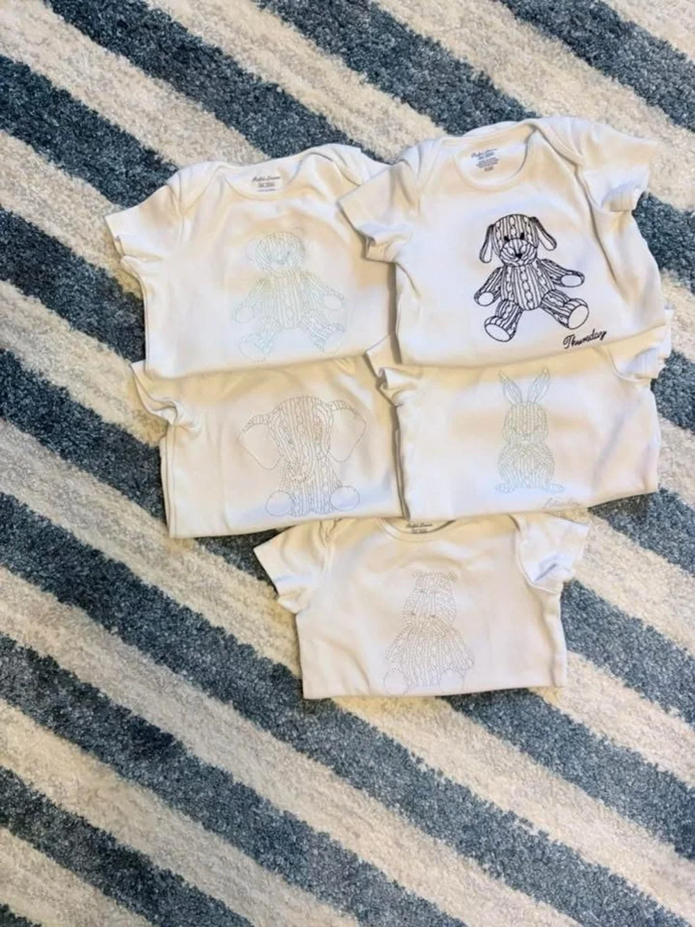 Ralph Lauren 3-6mo Embroidered Animal Print Days of Week Bodysuits (missing 2)